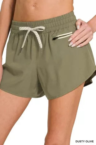 Zenana Soft Woven Lined Shorts With Zip Coin Pocket