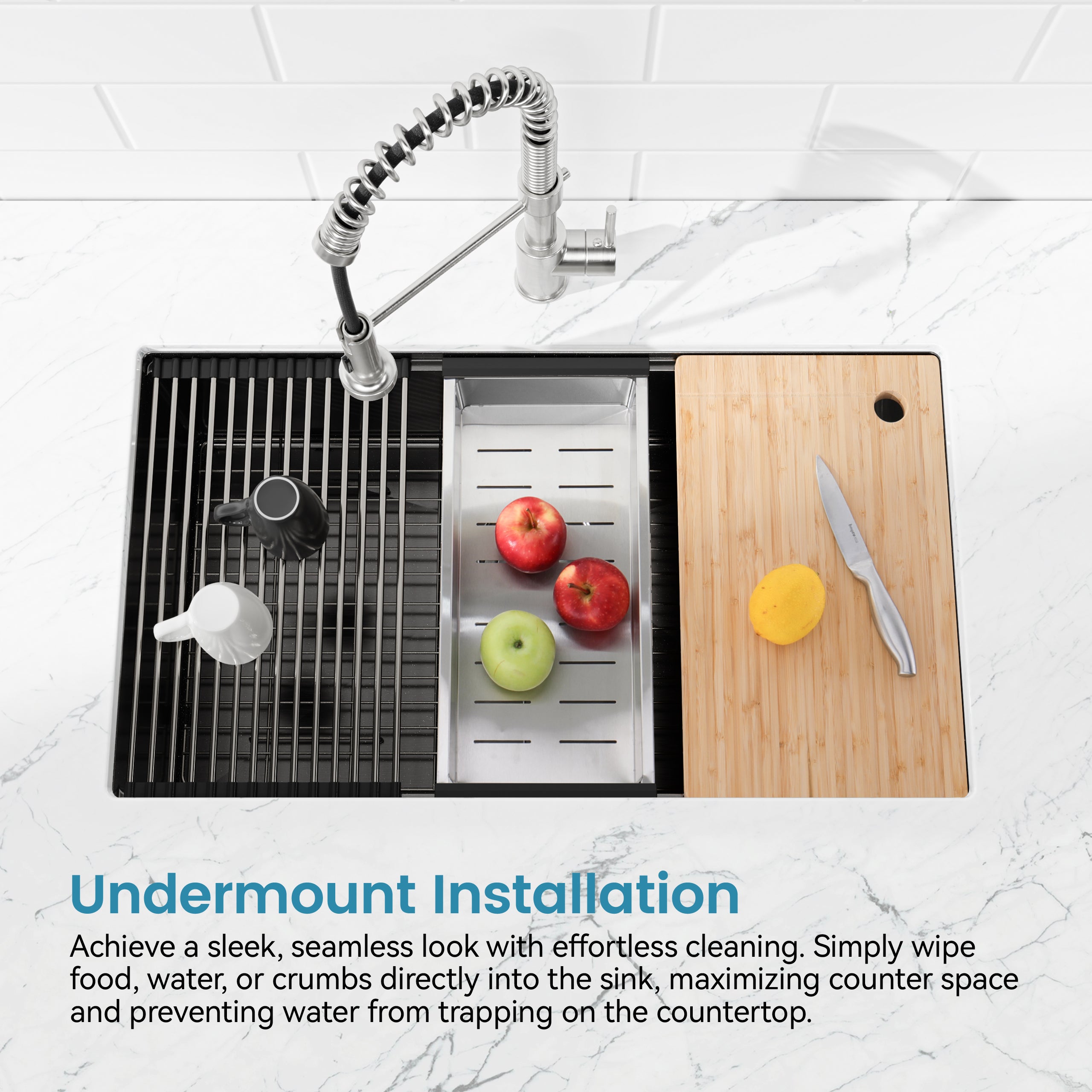 Kitchen Sink 33'x19' Multifunctional undermount Flying Rain Waterfall S304 Stainless Steel Handmade Modern Single Bowl Kitchen Sink Black