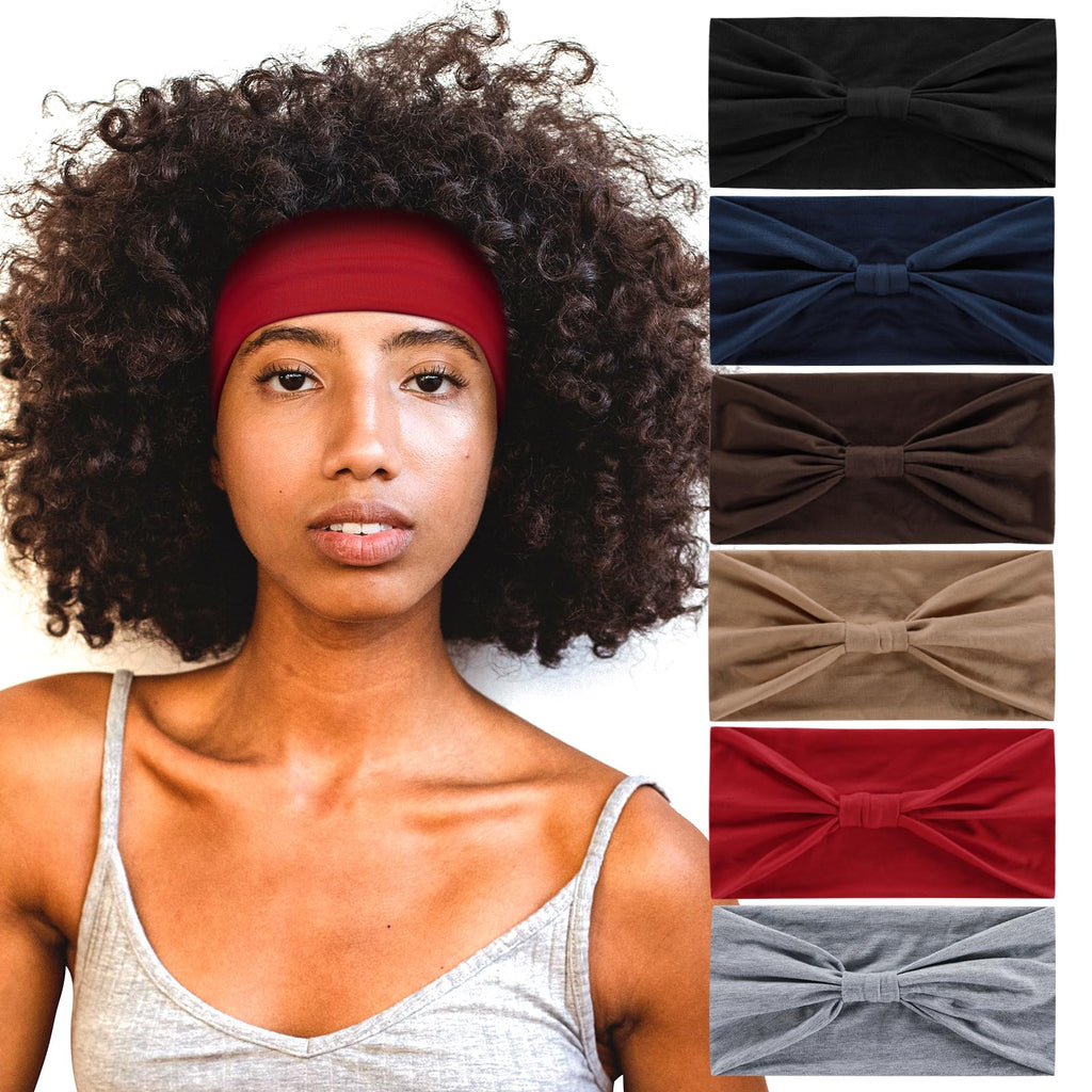 Achiou Wide Headbands for Women Non Slip Fashion Boho Knotted Hair Bands for Womes  Cotton Elastic Hair Wrap for Girls Running Sport Yoga6 Pack