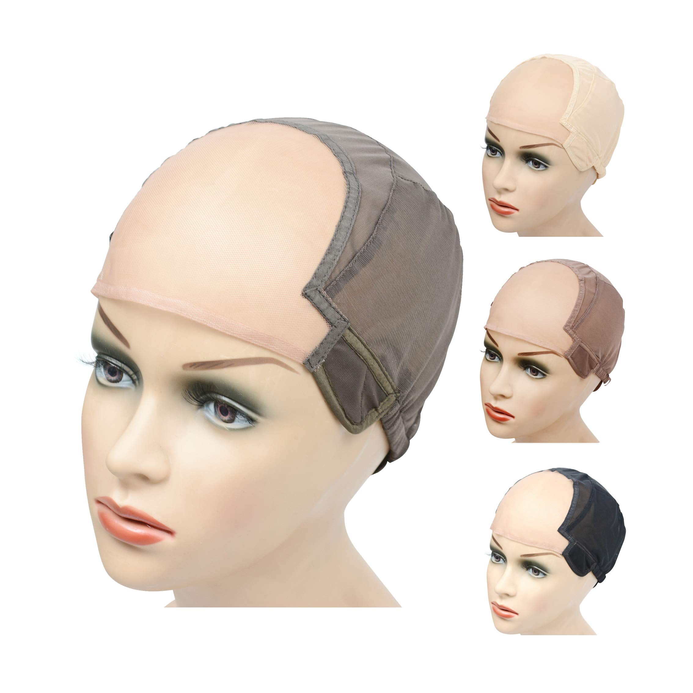 YANTAISIYU Wig Cap Stretch to Ear Wig Cap U Part Lace Wig Cap with Adjustable Straps for Women Wig Making (Dark Brown L 23 Inch)