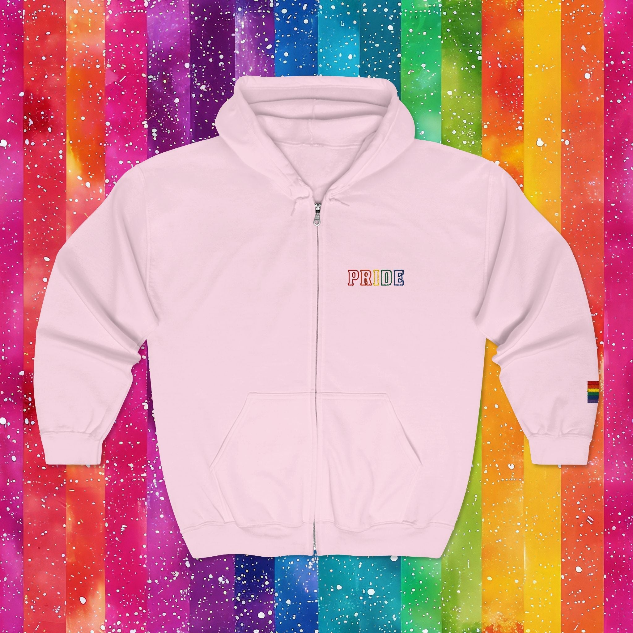 Bespattered Facade Rainbow LGBTQ+ Pride Embroidered Full-Zip Hoodie