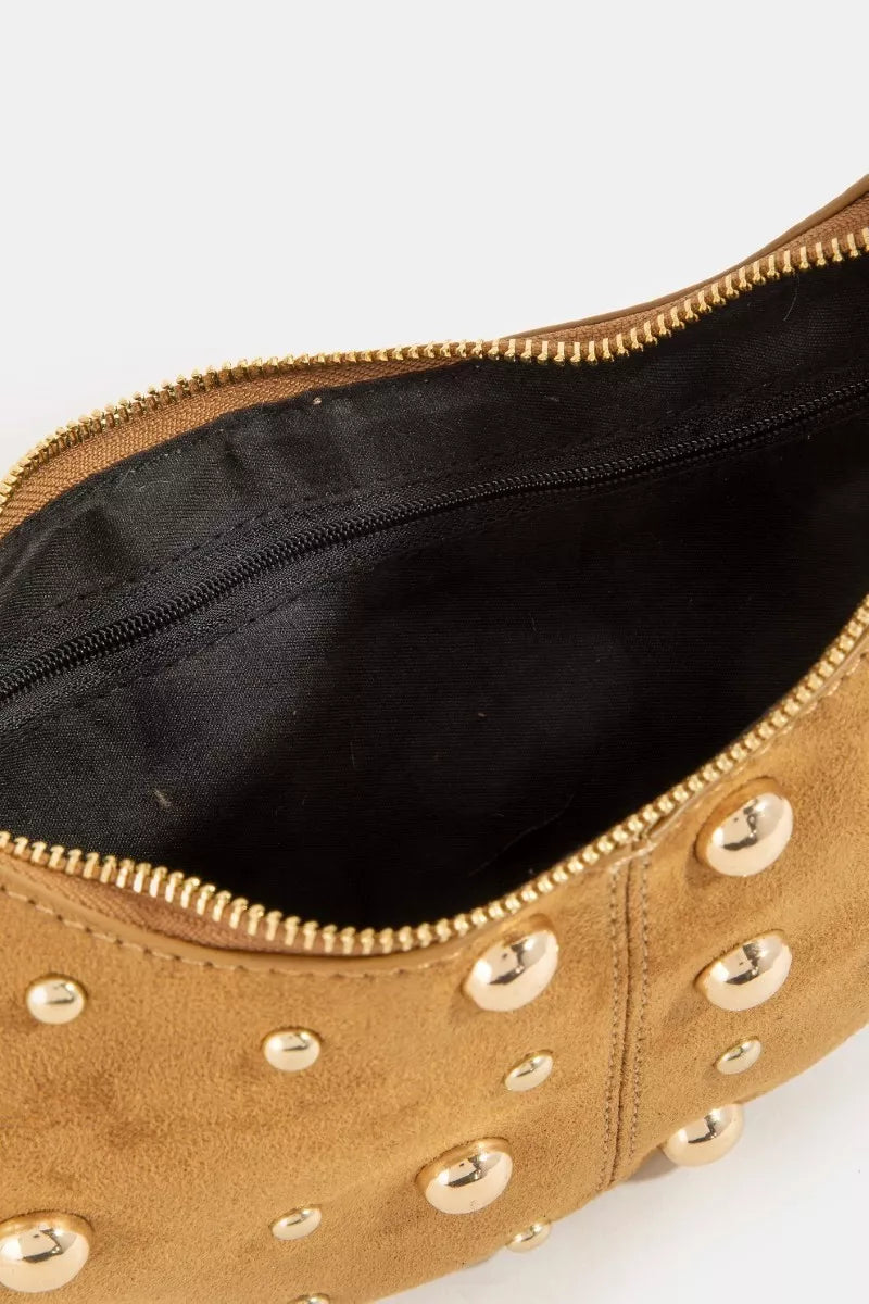 Fame Dome Studded Chrome Crescent Hand Bag