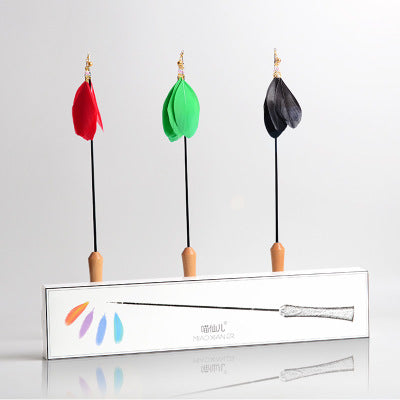 Wooden Cat Teaser Wand - Retractable Cat Toy