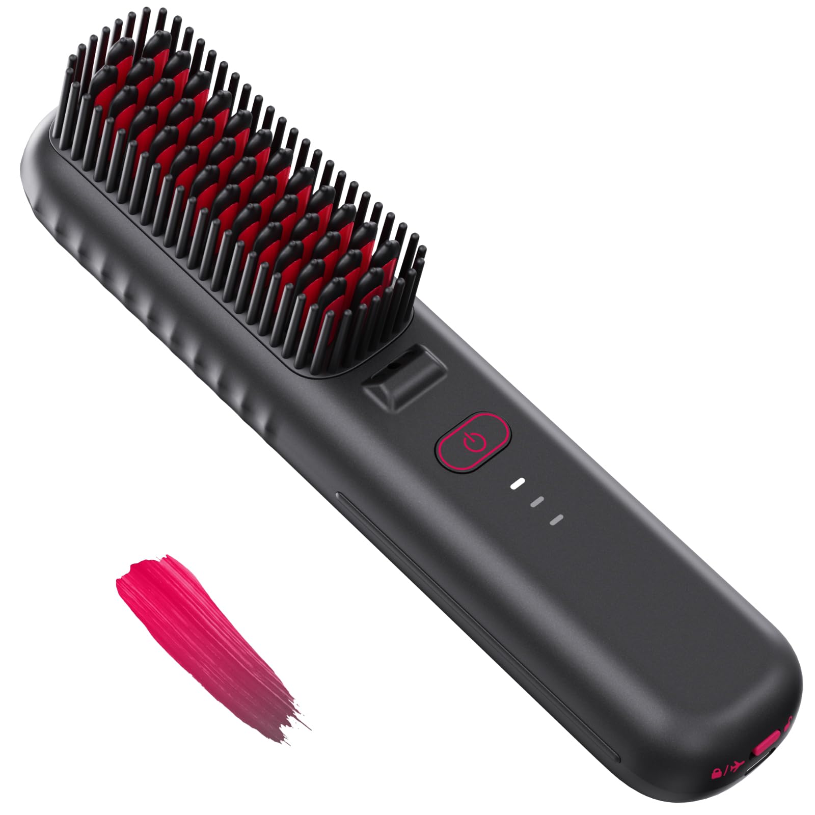 DALEEMIO Cordless Hair Straightener Brush Portable Mini Straightening Brush for Travel Negative Ion Hot Comb Hair Straightener for Women Rose Red