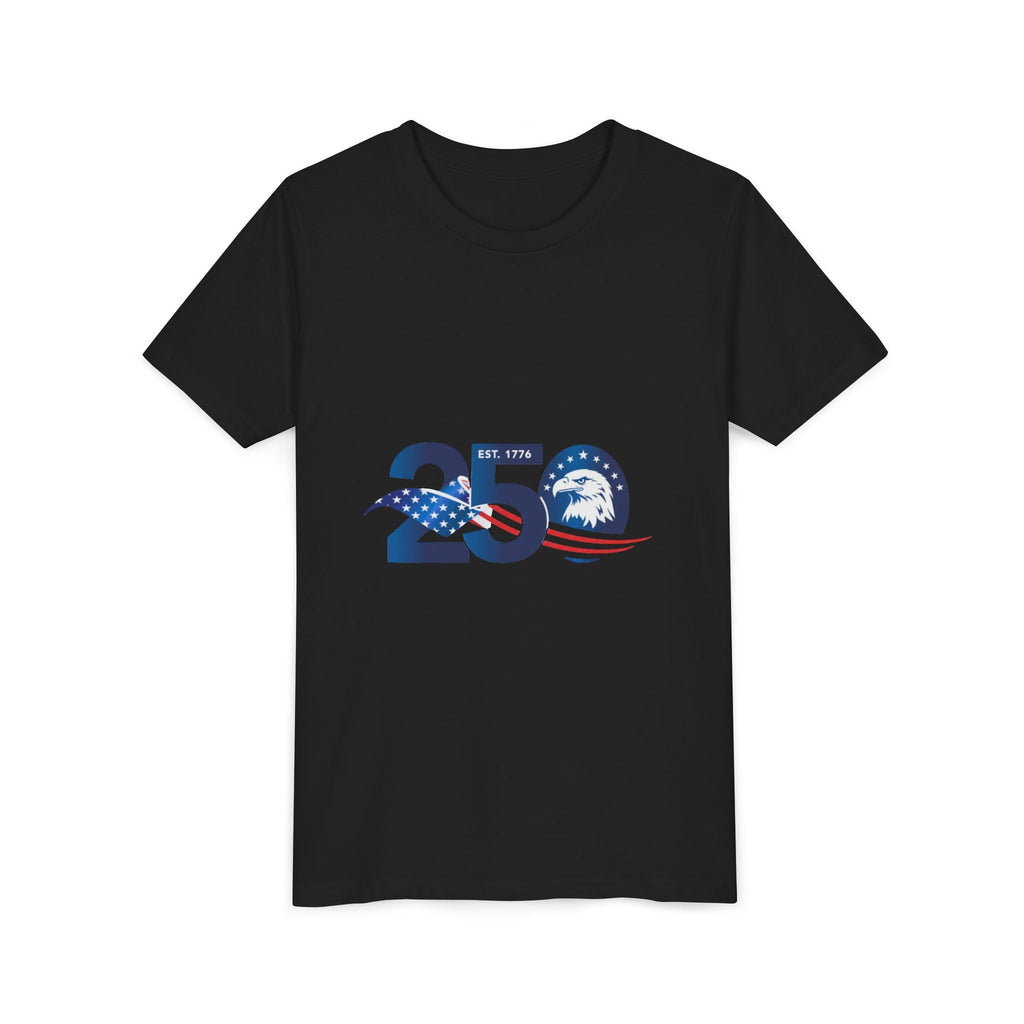 Youth Tee - "250" American Flag Eagle Design (Patriotic 4th of July Kids Shirt)