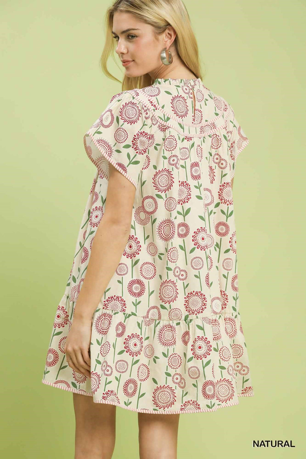 Umgee Floral Print Tiered Babydoll Dress