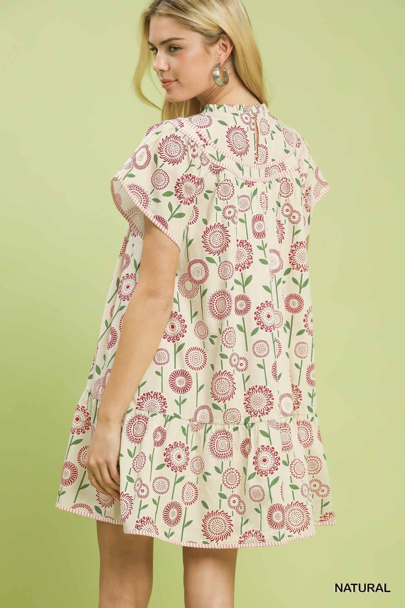 Umgee Floral Print Tiered Babydoll Dress
