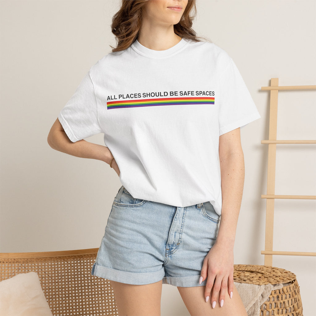 Bespattered Facade Rainbow All Places Should Be Safe Spaces Colorful LGBTQ+ Pride Premium Unisex Comfort Colors Garment Dyed 100% Cotton T-Shirt