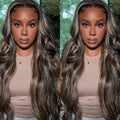 X-TRESS High Shine Lace Front Synthetic Wig Pre Plugged HD Lace 13x4x1 Wear and Go Wig 28" Long Wavy Balayage Highlight Wig Ready to Wear Glueless Wig (DR2/27M)