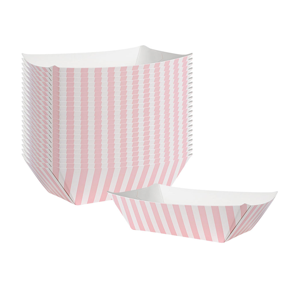 Bio Tek 1/2 Pound Food Boats 50 Disposable Paper Food Trays - Heavy-Duty Greaseproof Striped Paper Food Boats For Snacks Appetizers Or Treats Use At Parties Or Carnivals - Restaurantware