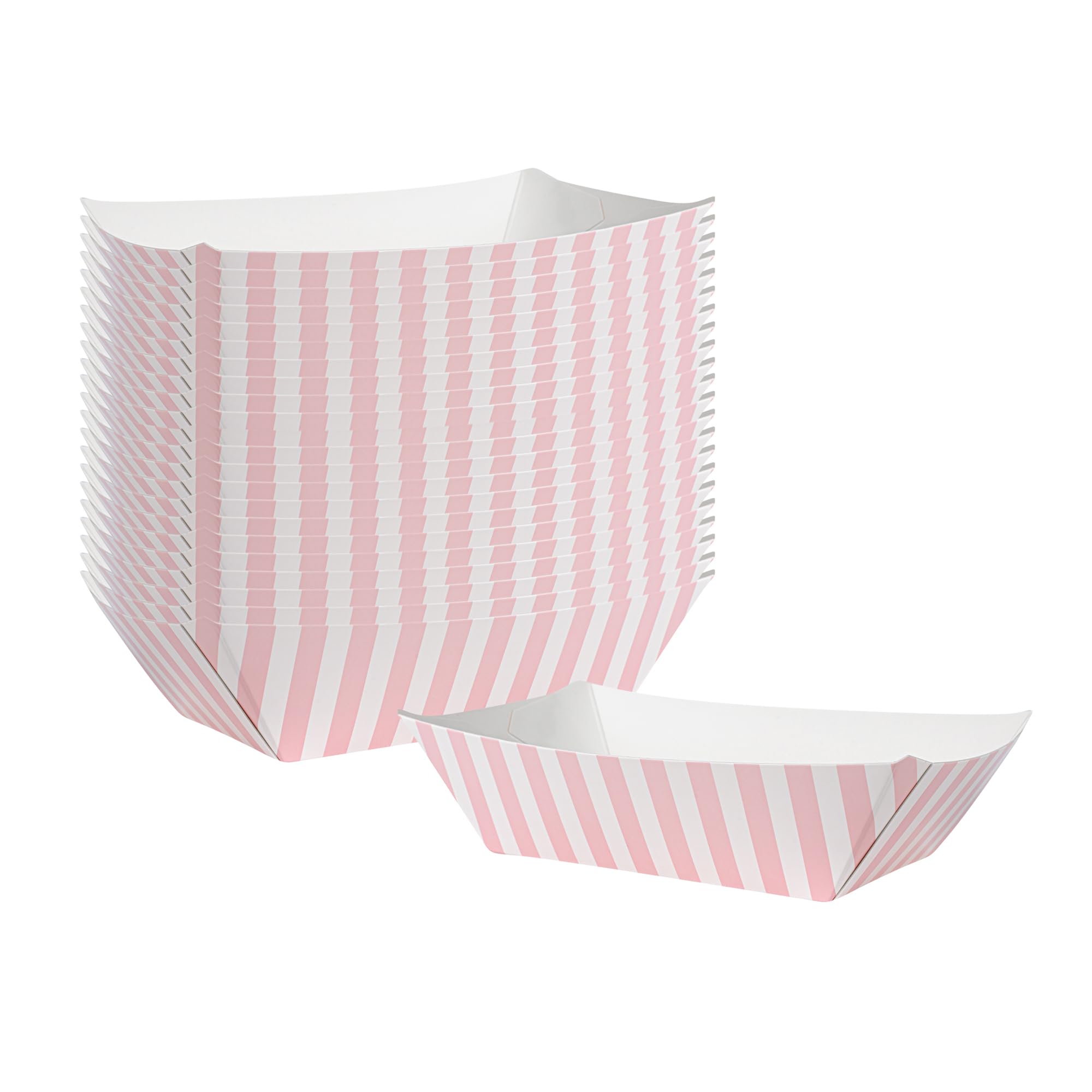 Bio Tek 1/2 Pound Food Boats 50 Disposable Paper Food Trays - Heavy-Duty Greaseproof Striped Paper Food Boats For Snacks Appetizers Or Treats Use At Parties Or Carnivals - Restaurantware