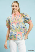 Umgee Abstract Print V-Neck Top