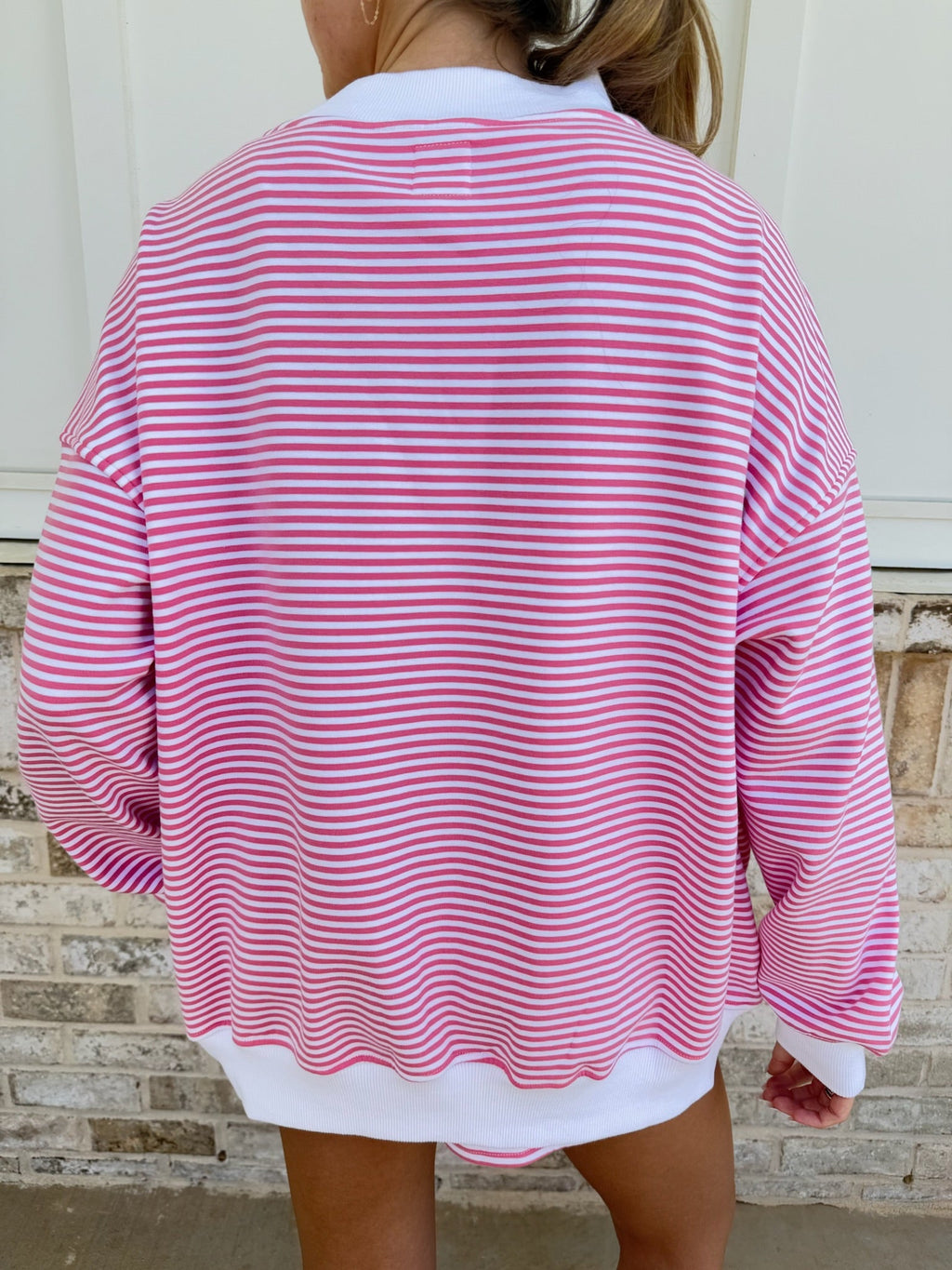Dark Pink and White Big Striped Mockneck Sweatshirt