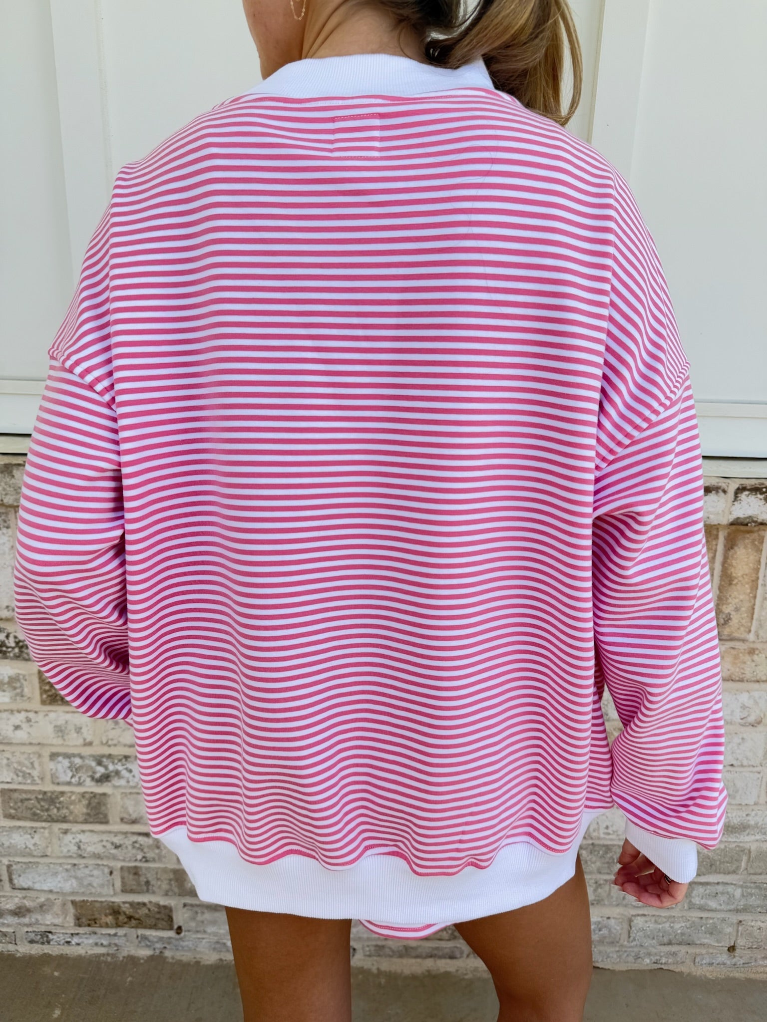 Dark Pink and White Big Striped Mockneck Sweatshirt