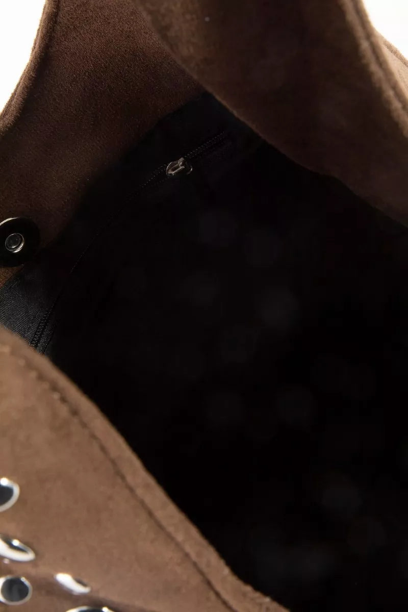 Fame Grommet Studded Suede Shoulder Bag