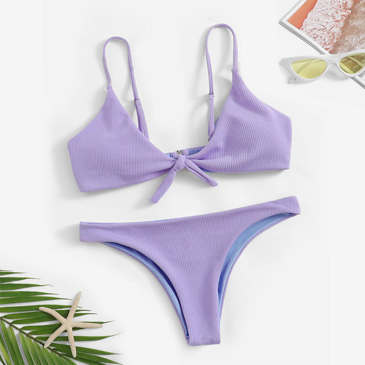 2019 New Stylish Striped Bikini with Front Tie Design