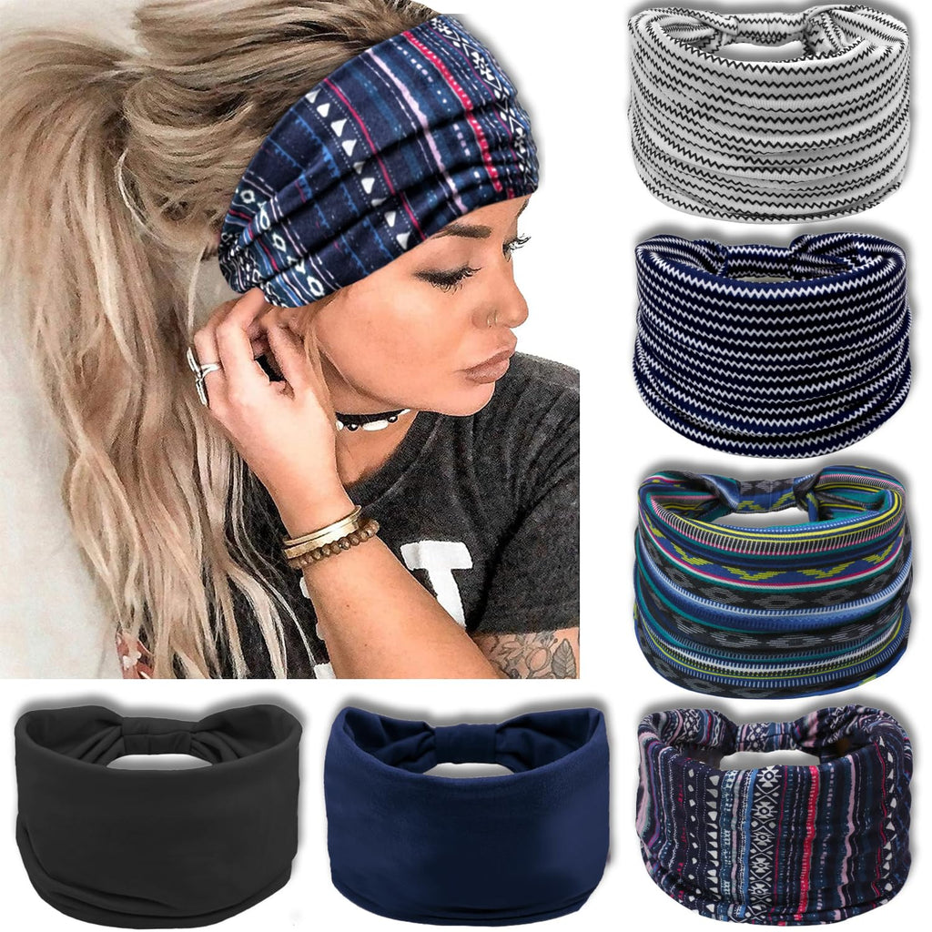IVARYSS Wide Headbands for Women Knotted Head Wraps Turbans Large African Style Head Bands Hair Accessories 6 Pack (Boho Set2)