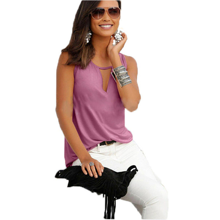 Women's Solid Color V-Neck Sleeveless Top
