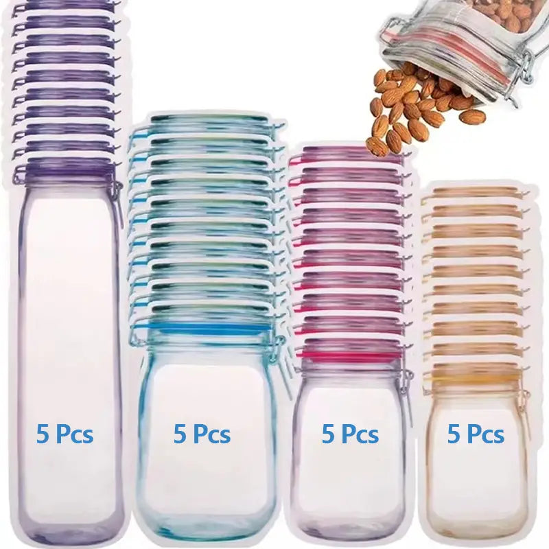 20pcs Mason Jar Ziplock Food Storage Bags for Snacks