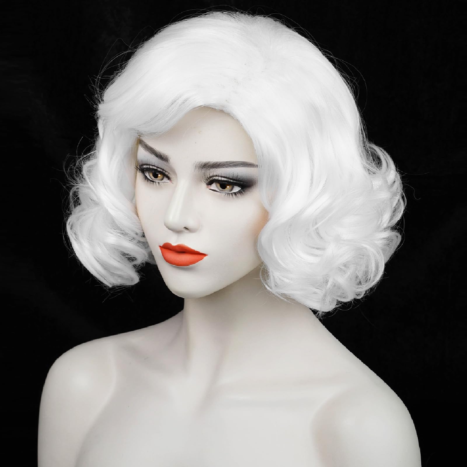 Short White Curly Wig Women Adult Mrs Claus Wig 1920s Wig Finger Wave Wig Flapper Wig Old Lady Wig + Wig Cap for Halloween Costume Cosplay