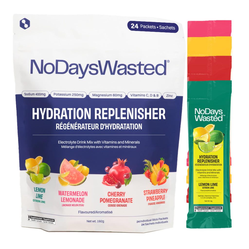 No Days Wasted Hydration Replenisher Electrolyte Replacement Stick Packets| Essential Rapid Hydration & Vitamins | Sodium Potassium Magnesium Vitamins B C D Zinc | 4 Flavor Variety Pack