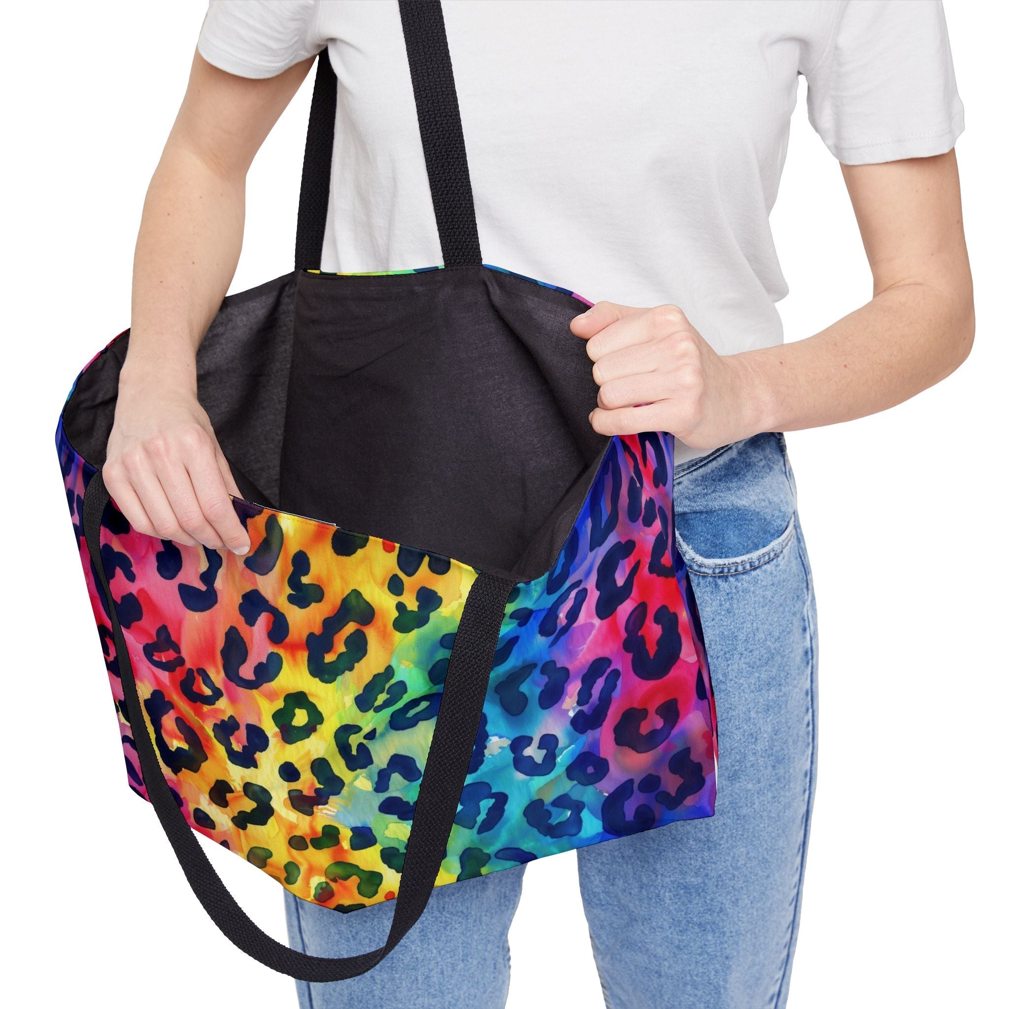 Bespattered Facade Rainbow Watercolor Leopard Weekender Beach Tote Bag