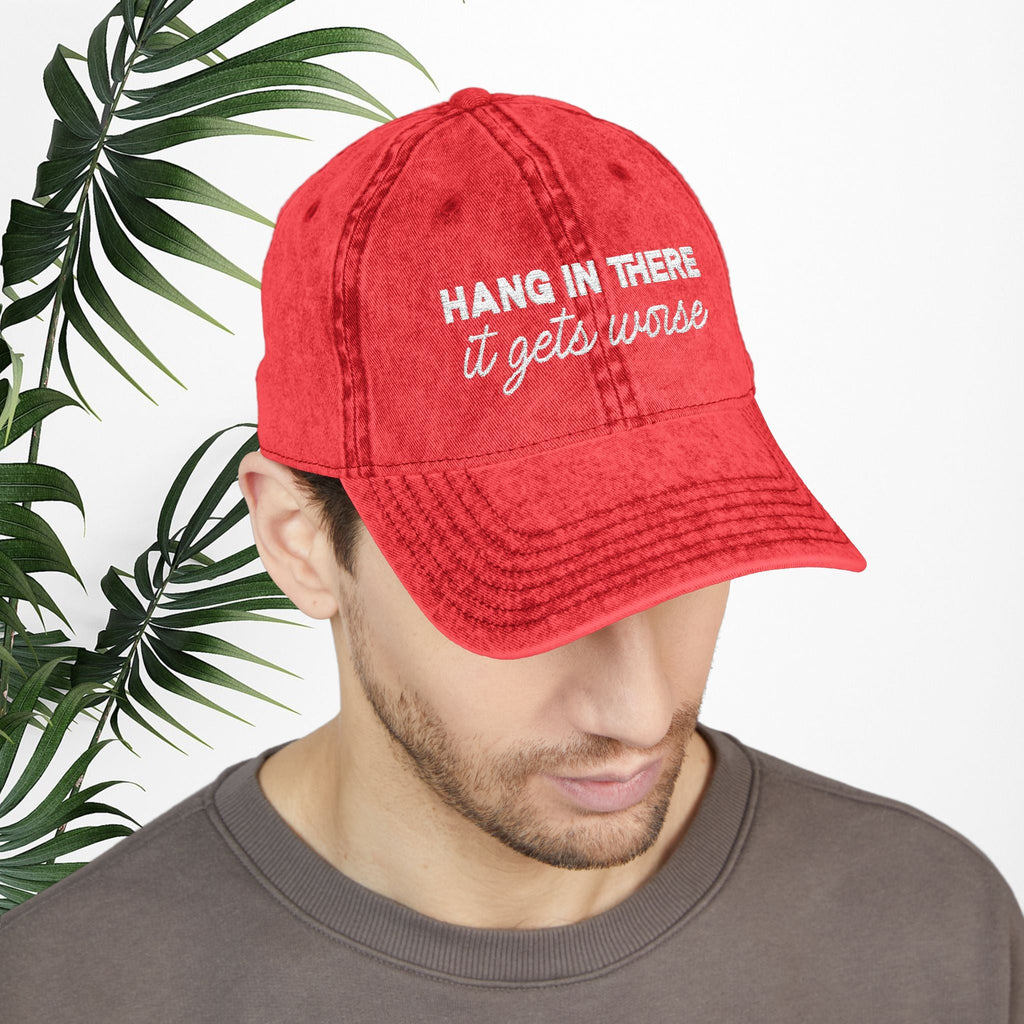Bespattered Facade "Hang in There" White Embroidered Vintage Cap