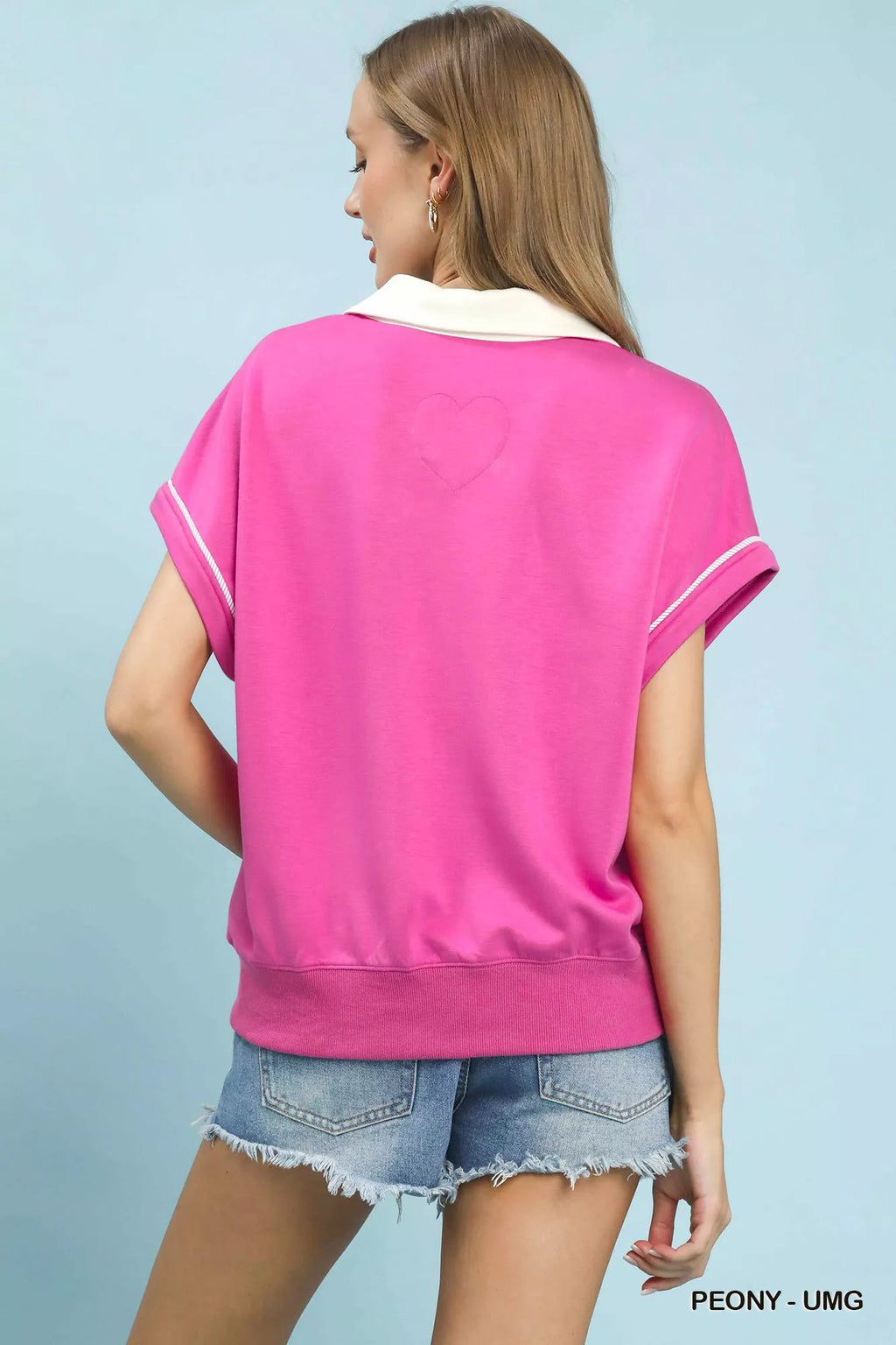 Umgee Contrast Collar Soft Knit Polo Top