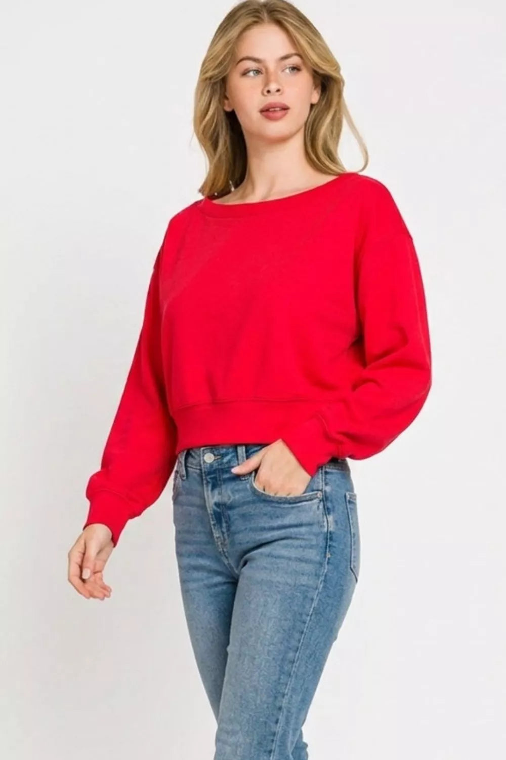 Zenana Scuba Cropped Boat Neck Pullover Sweatshirts