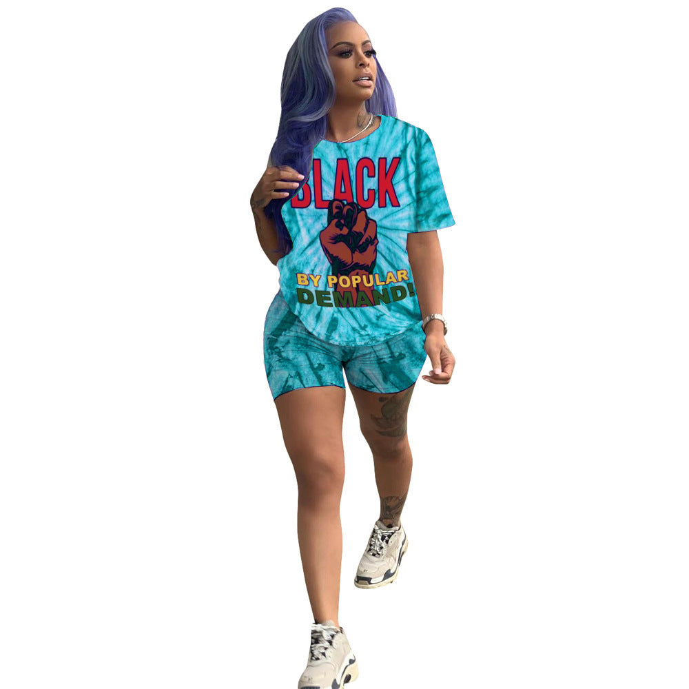 TS1036 Tie-Dye Print Short Sleeve Set with Shorts