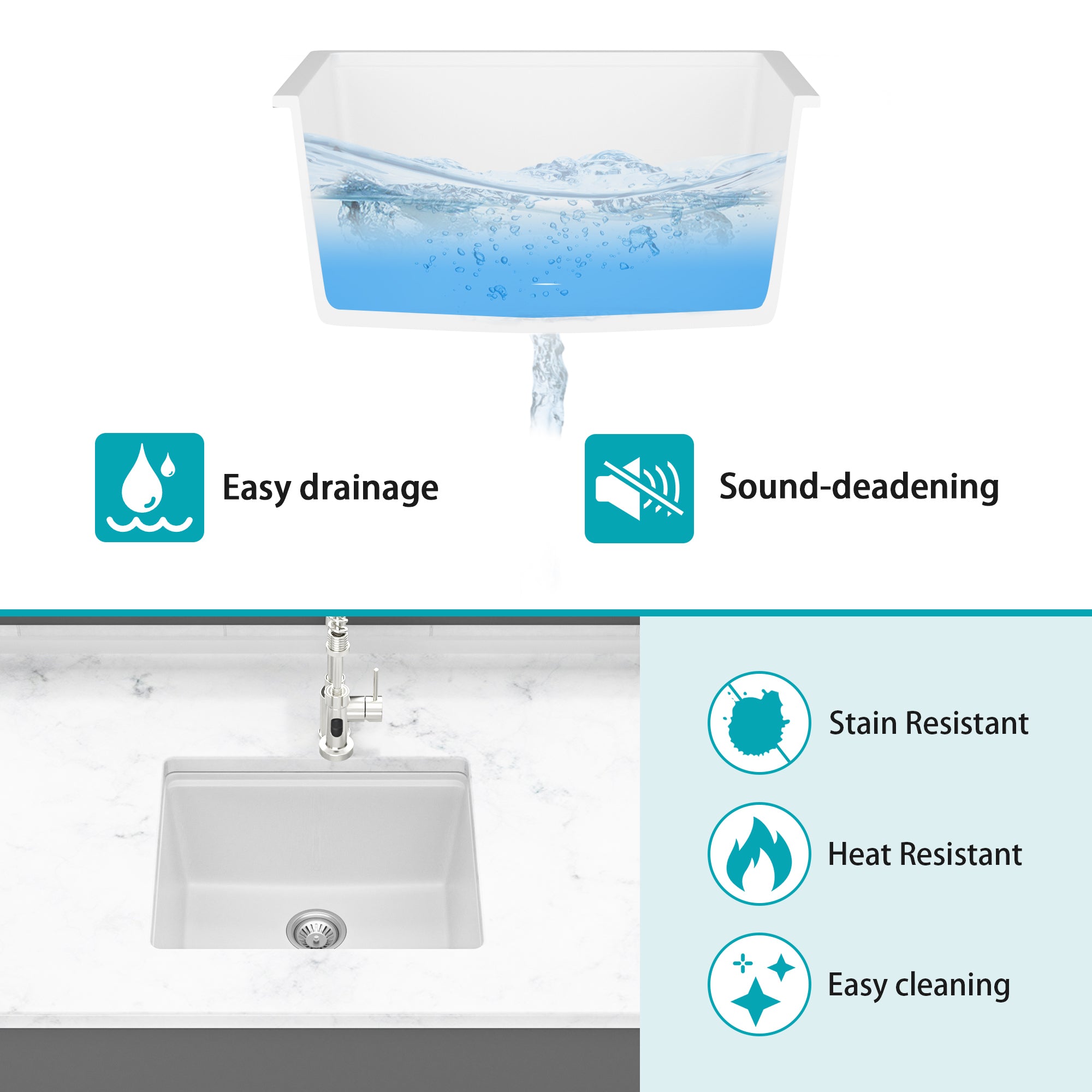 Quartz Granite Composite Workstation Undermount Kitchen Sink 21x18' White