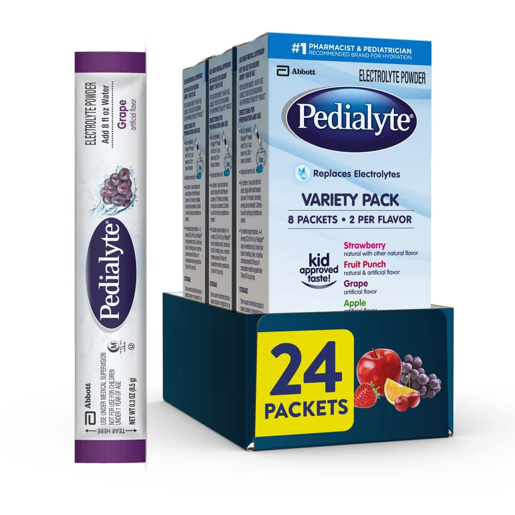 Pedialyte Electrolyte Powder Packets Variety Pack Hydration Drink 8 Count (Pack of 3) Single-Serving Powder Packets