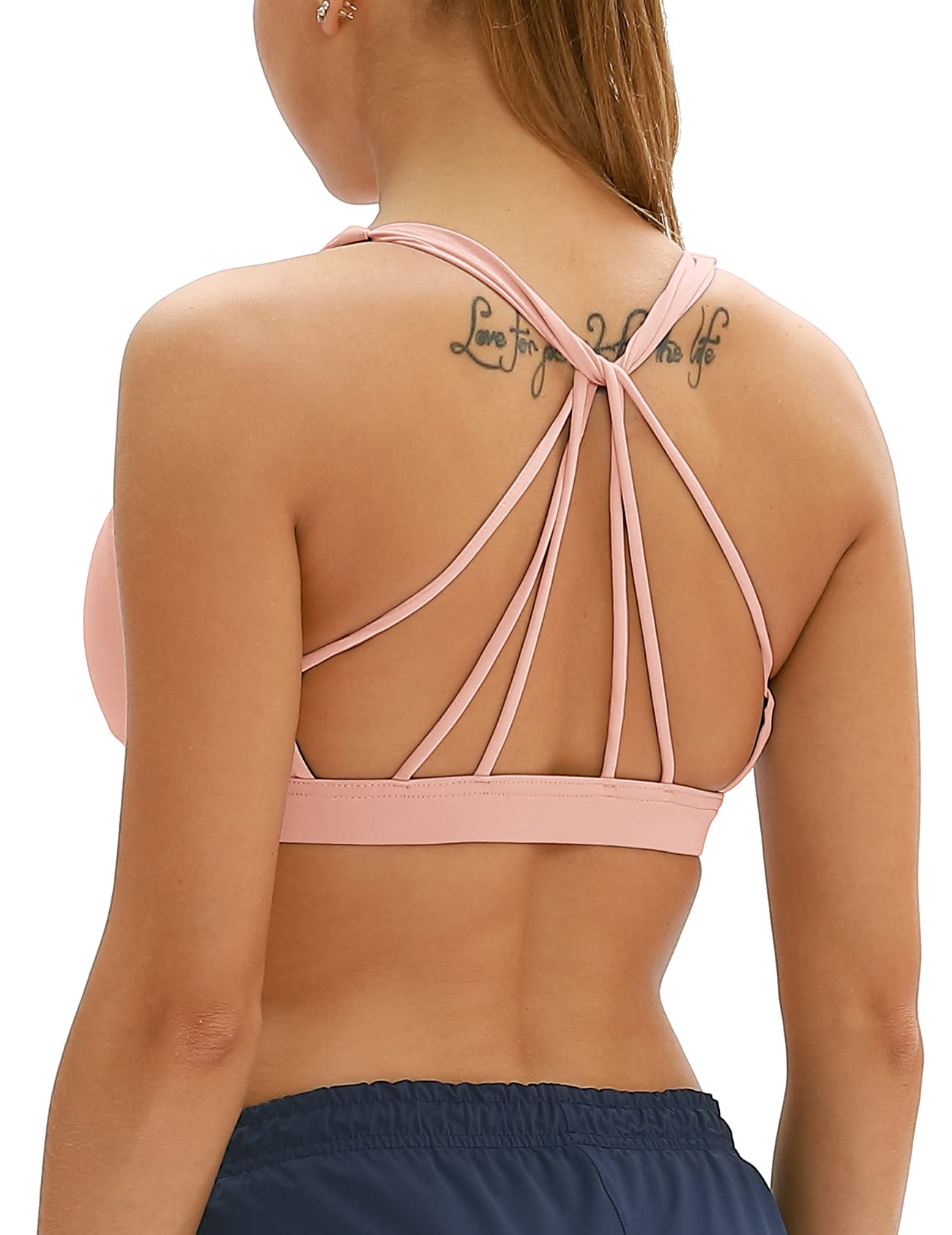 icyzone Padded Strappy Sports Bra Yoga Tops Activewear Workout Clothes for Women (M Pale Blush)