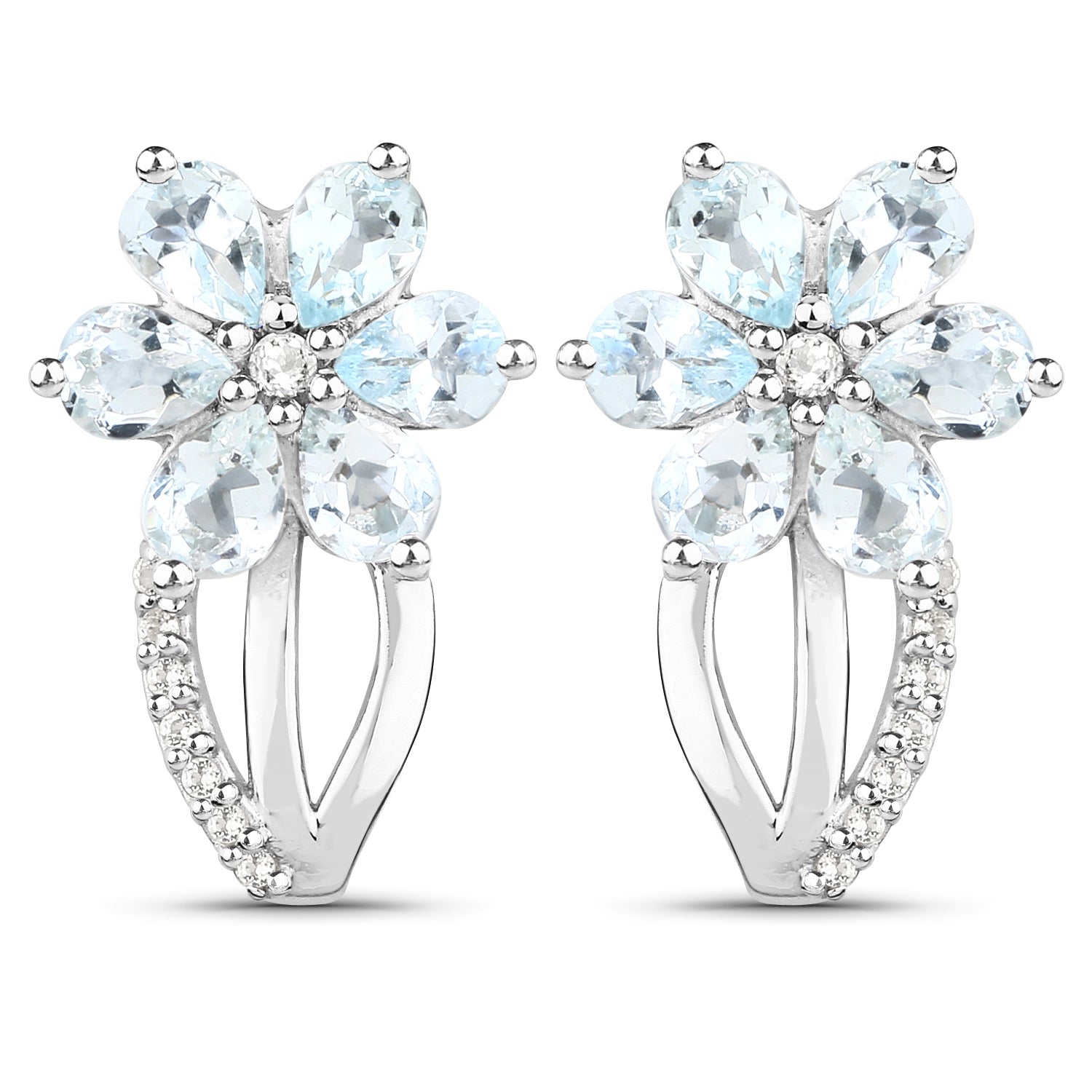 1.54 Carat Genuine Aquamarine and White Topaz .925 Sterling Silver Earrings