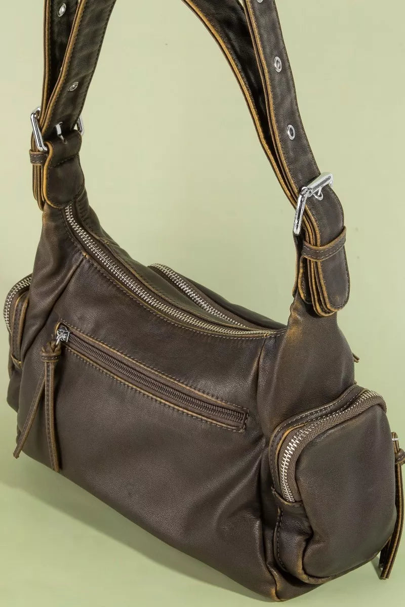 Fame Multi Pocket Leather Shoulder Bag