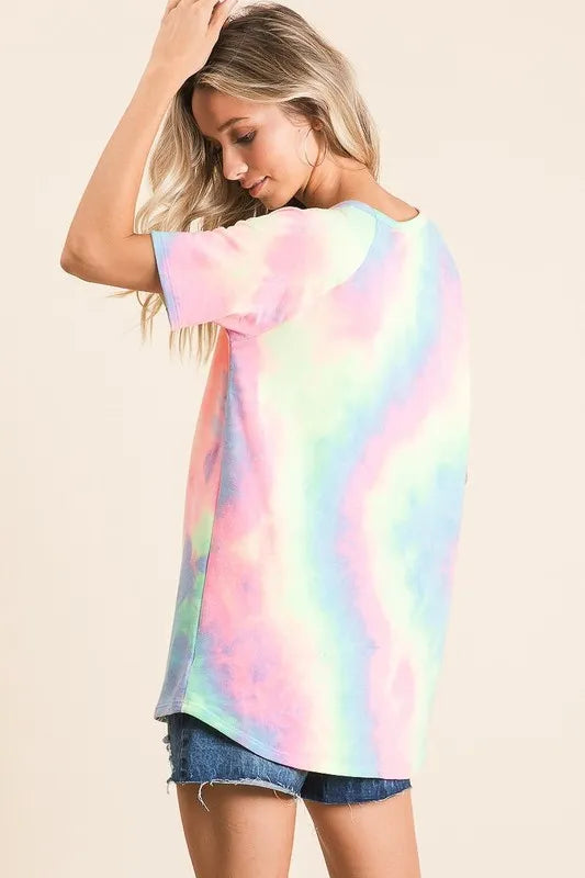 BiBi Tie Dye French Terry Print Top