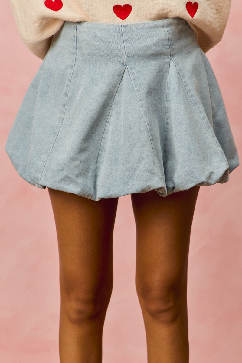 SO ME Denim Bubble Mini Skirt