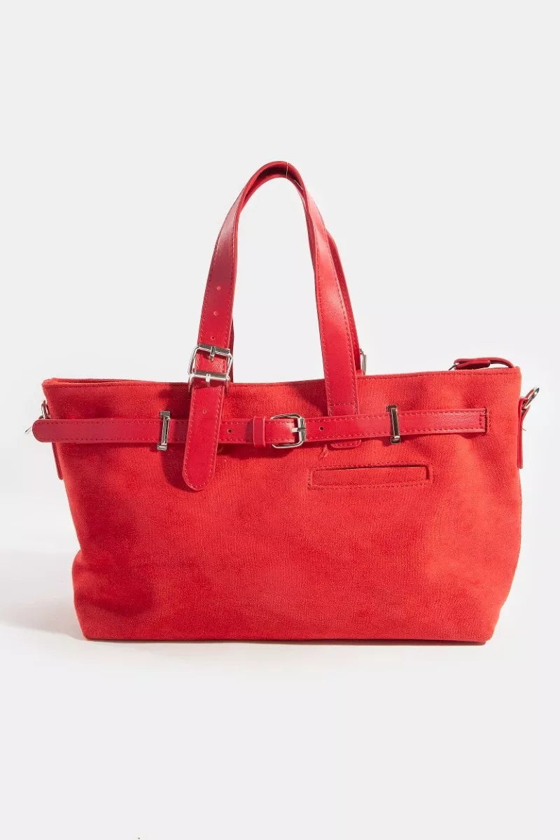 Fame Faux Leather Buckle Strap Detail Tote Bag