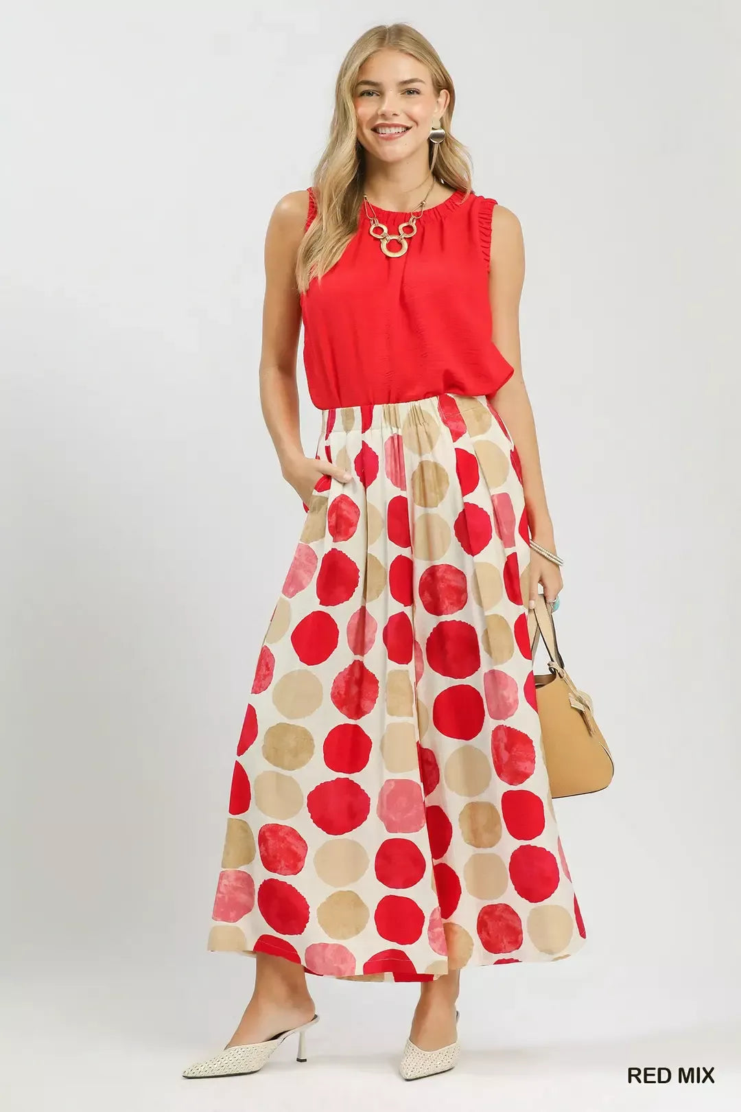 Umgee Dot Print Wide Leg Pants