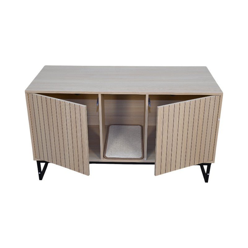 Modern Wooden Cat House with Scratching Mat - 47.64' x 21.46' x 25.98', 76.4 lbs
