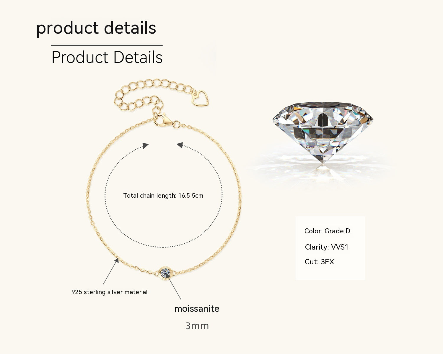Moissanite Bracelet for Women - Unique Design
