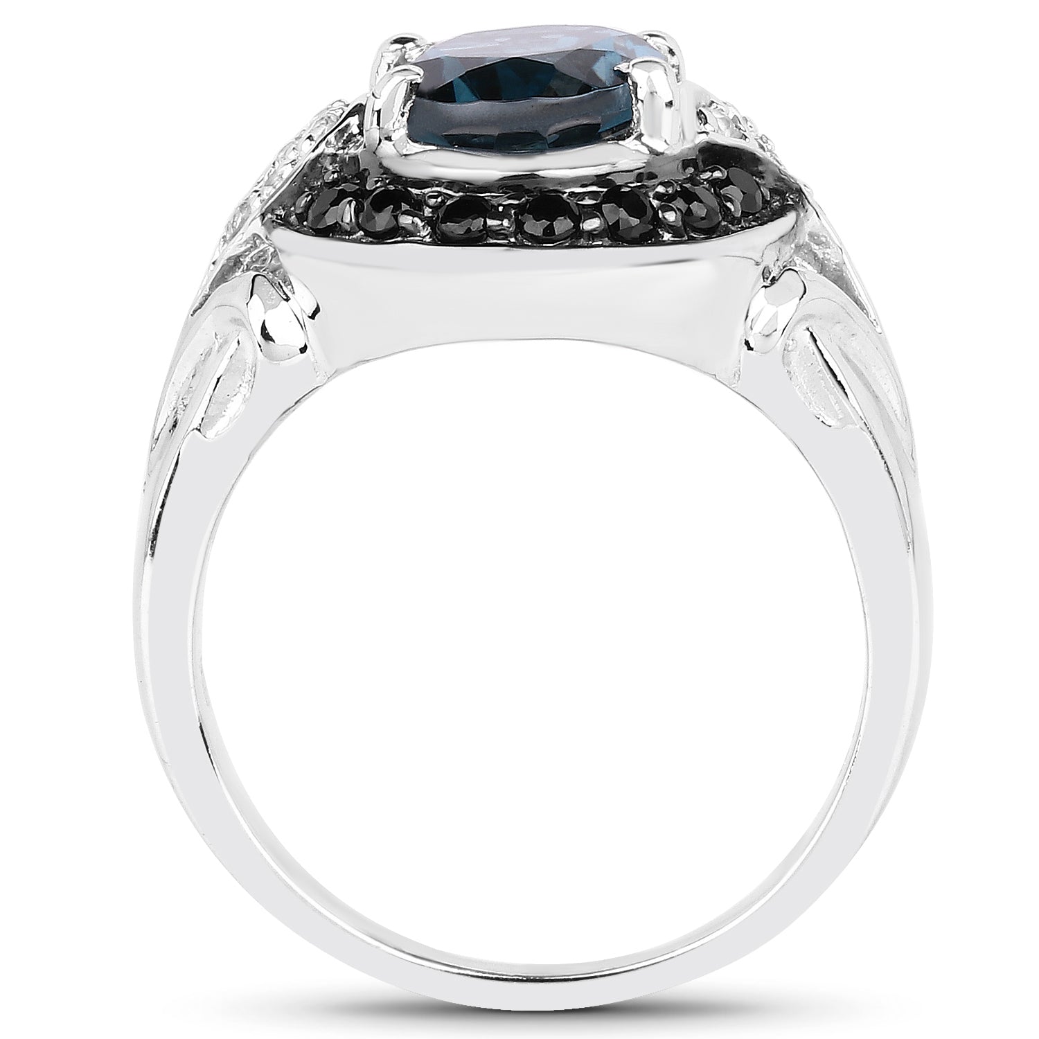 4.27 Carat Genuine London Blue Topaz, Black Spinel & White Topaz .925 Sterling Silver Ring