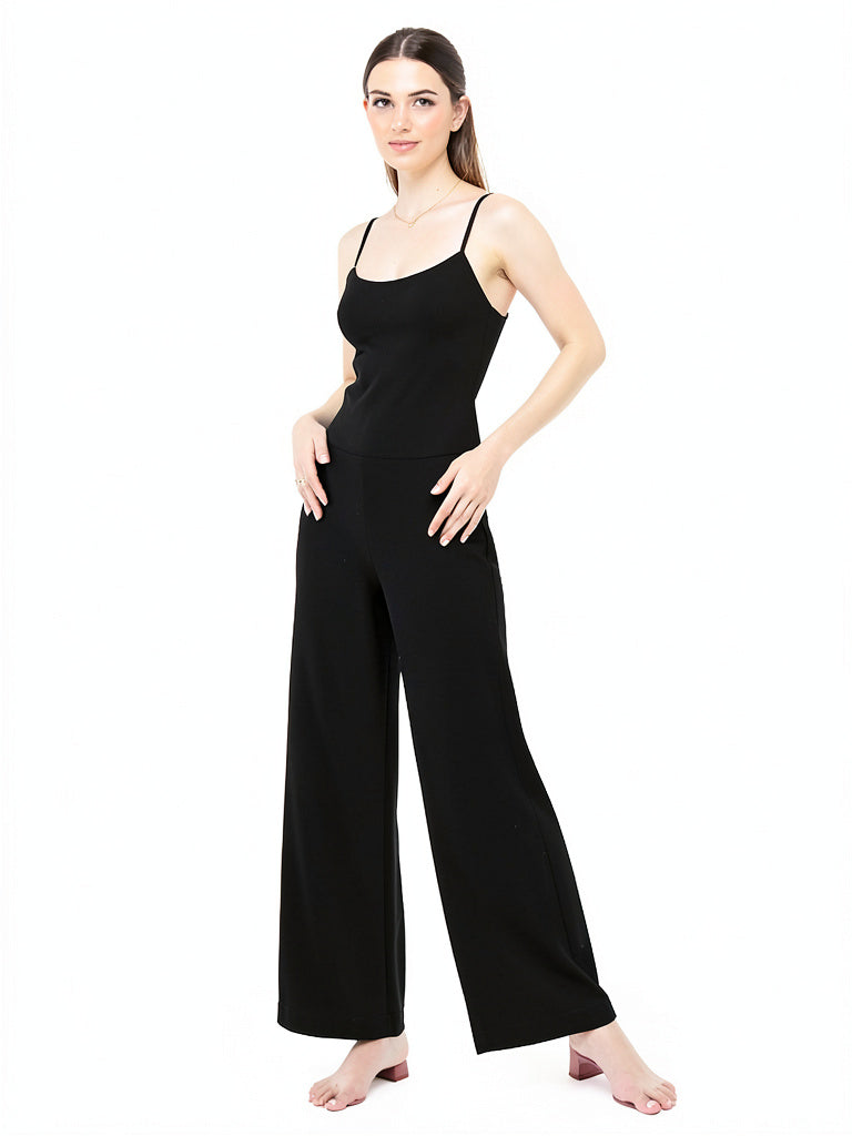 Teeze Me Womens Black Spaghetti Strap Scoop Neck Jumpsuit, Size 3/4