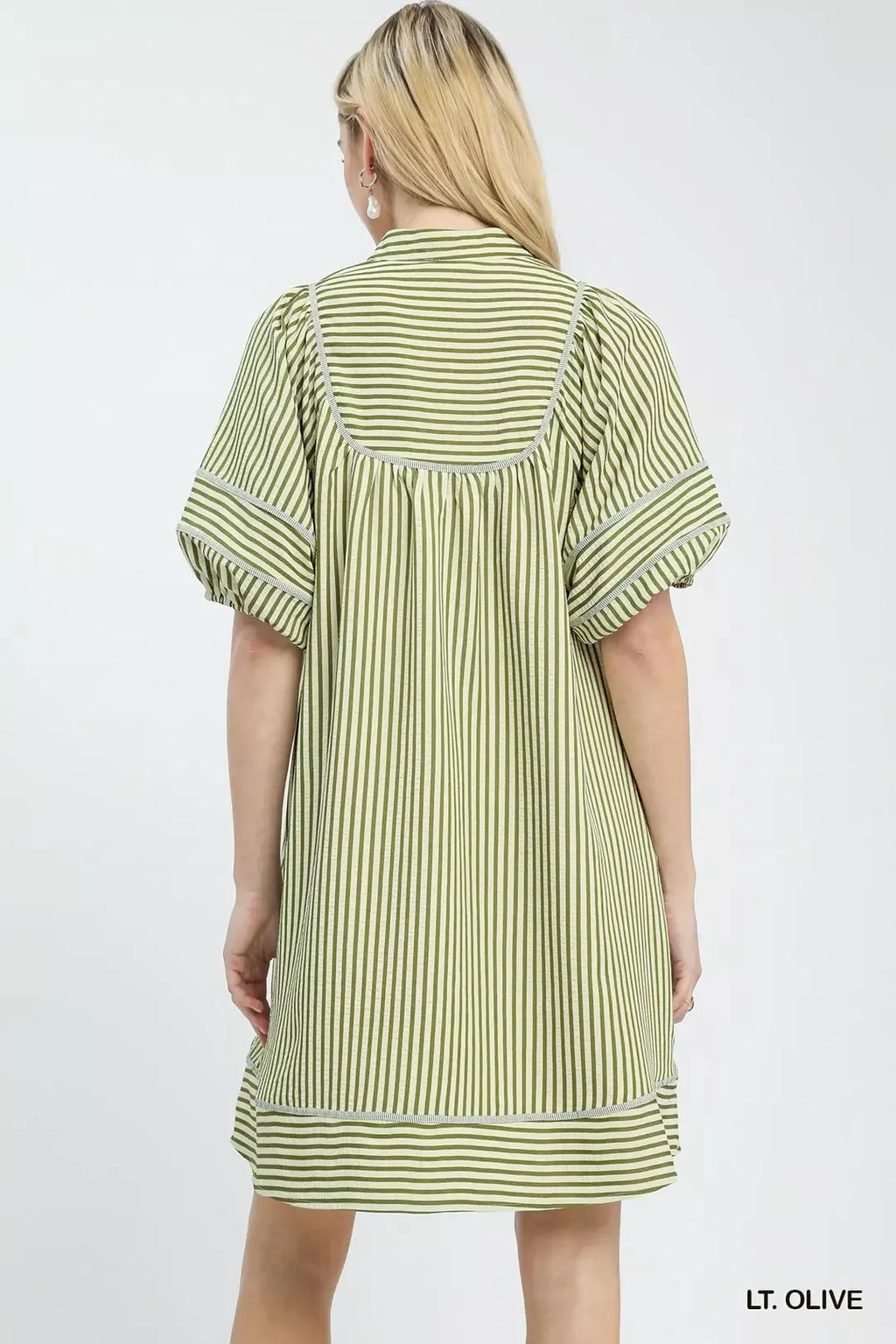 Umgee Striped Puff Sleeve Shift Dress