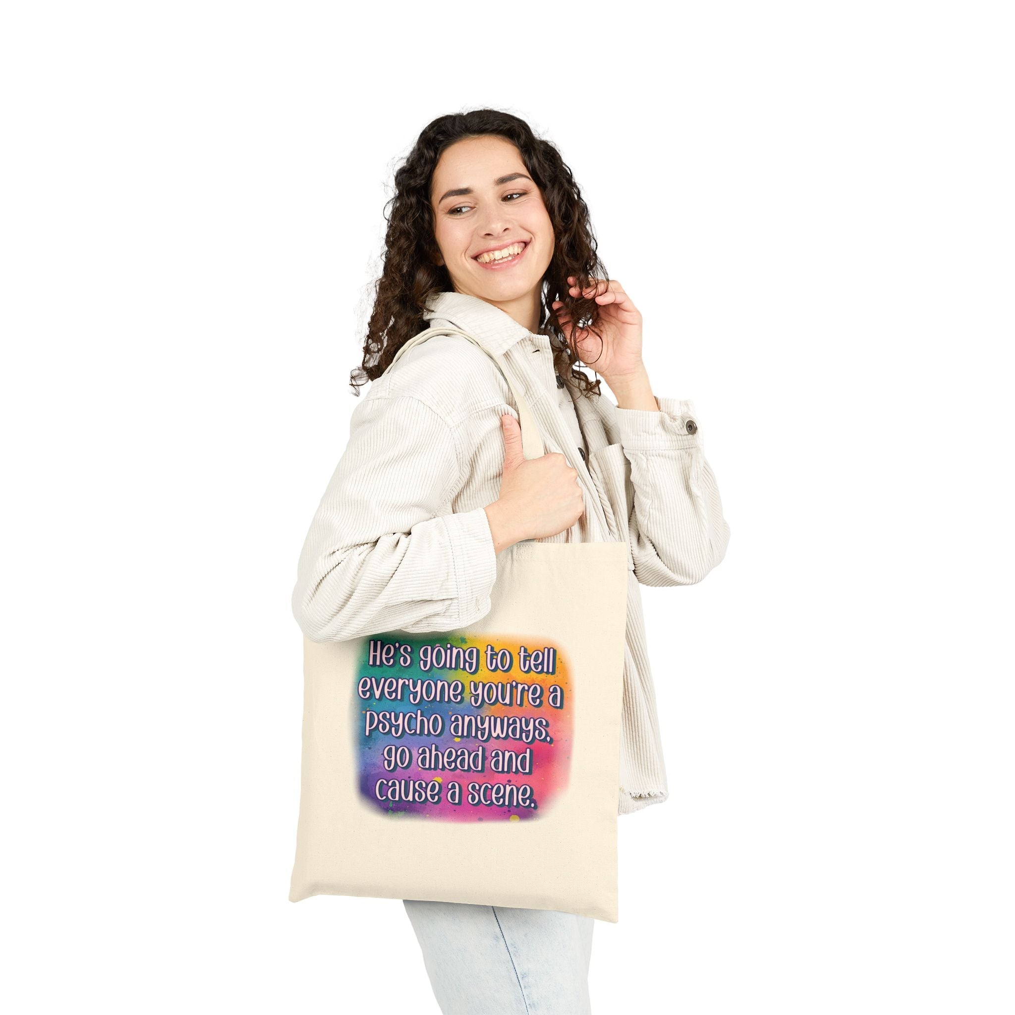 Bespattered Facade Rainbow "Cause a Scene" Canvas Tote Bag Reusable Carryall