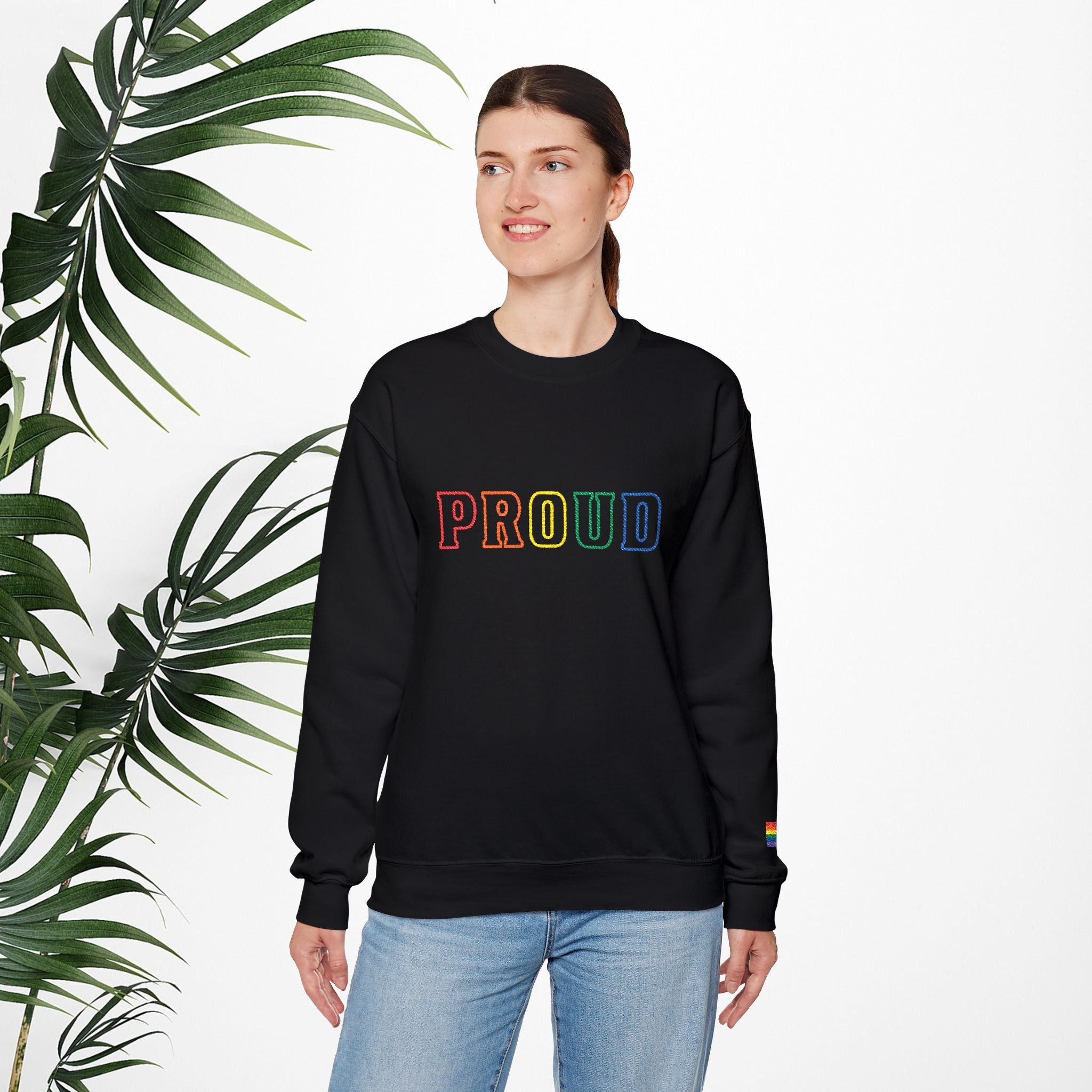 Bespattered Facade Proud Rainbow LGBTQ+ Pride Embroidered Crewneck Sweatshirt
