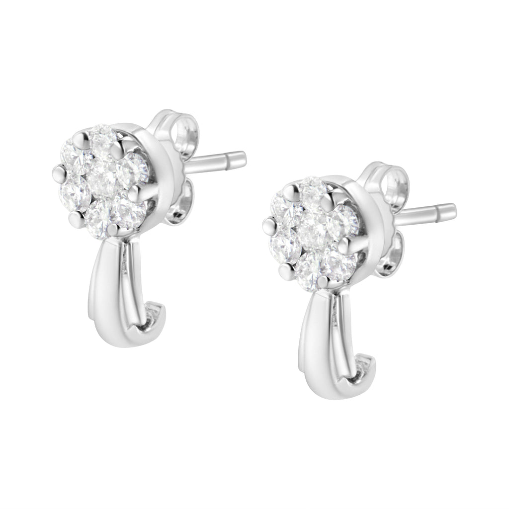 14K White Gold 3/4 Cttw Diamond Floral Cluster Drop and Dangle Stud Earrings (H-I Color, I1-I2 Clarity)