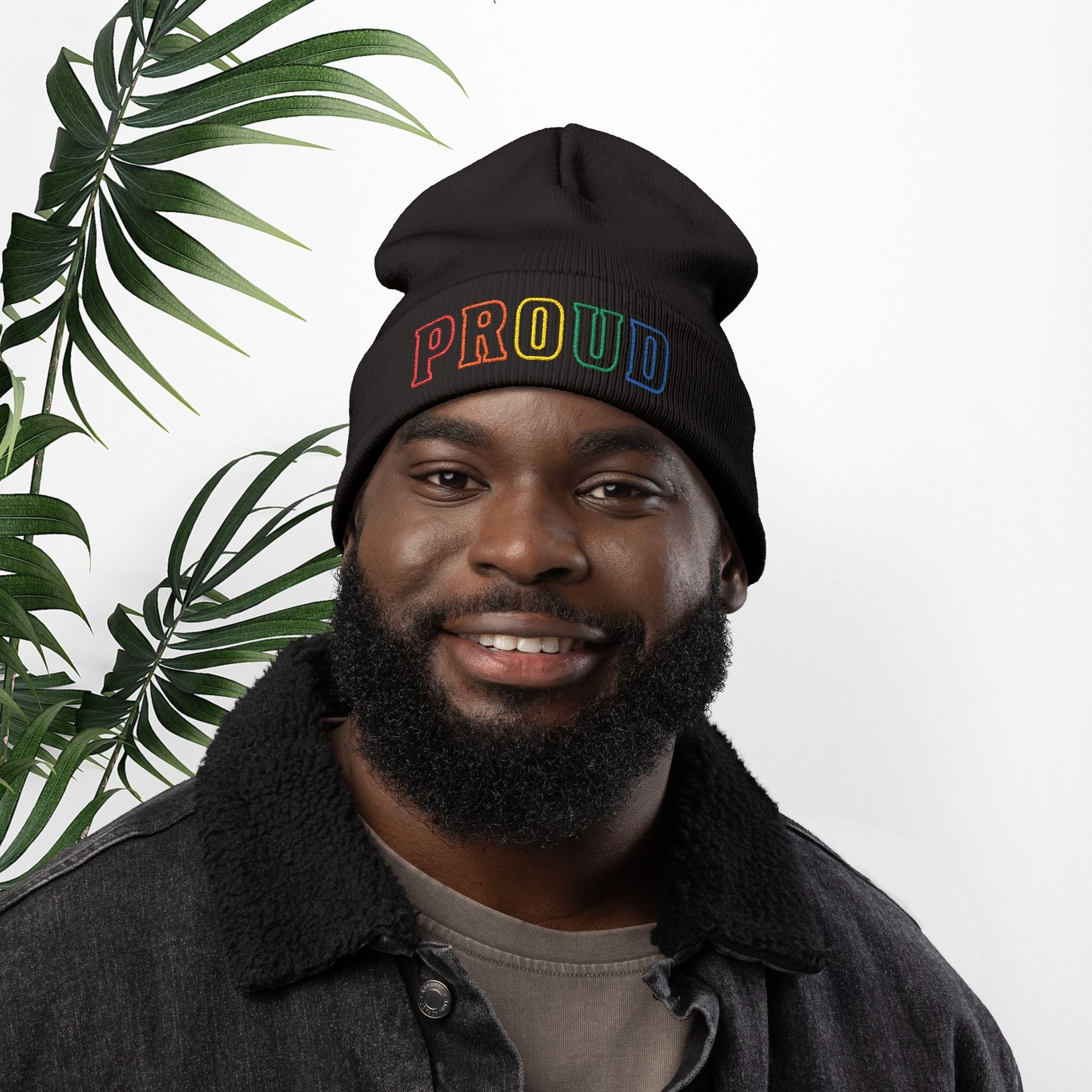 Bespattered Facade Rainbow Proud LGBTQ+ Pride Embroidered Knit Beanie