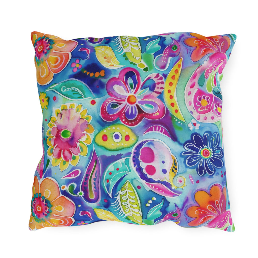 Bespattered Facade Colorful Flowers UV-Resistant Outdoor Pillows | 4 Sizes