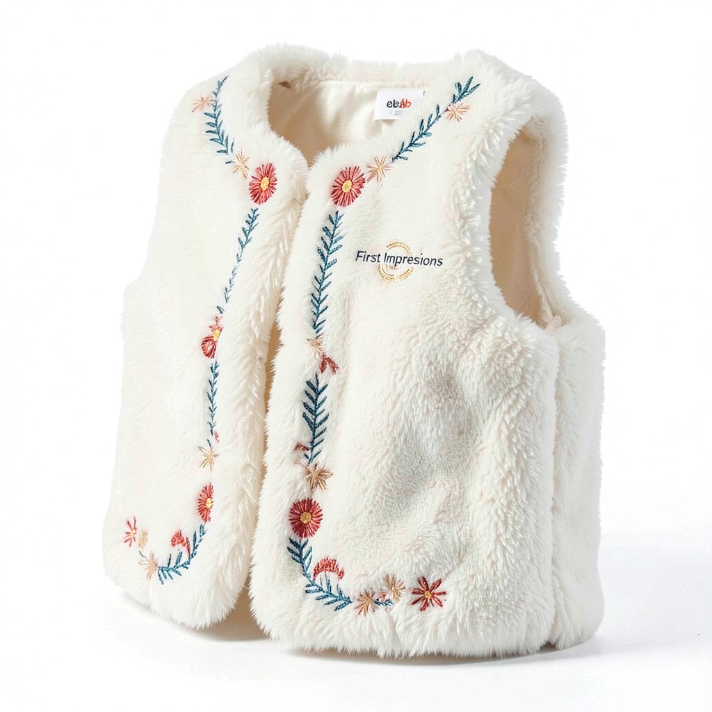 First Impressions  Girls Embroidered Faux Fur Vest, Size 3